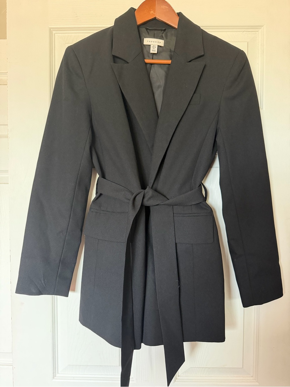 Topshop Black Tailored Belted Blazer